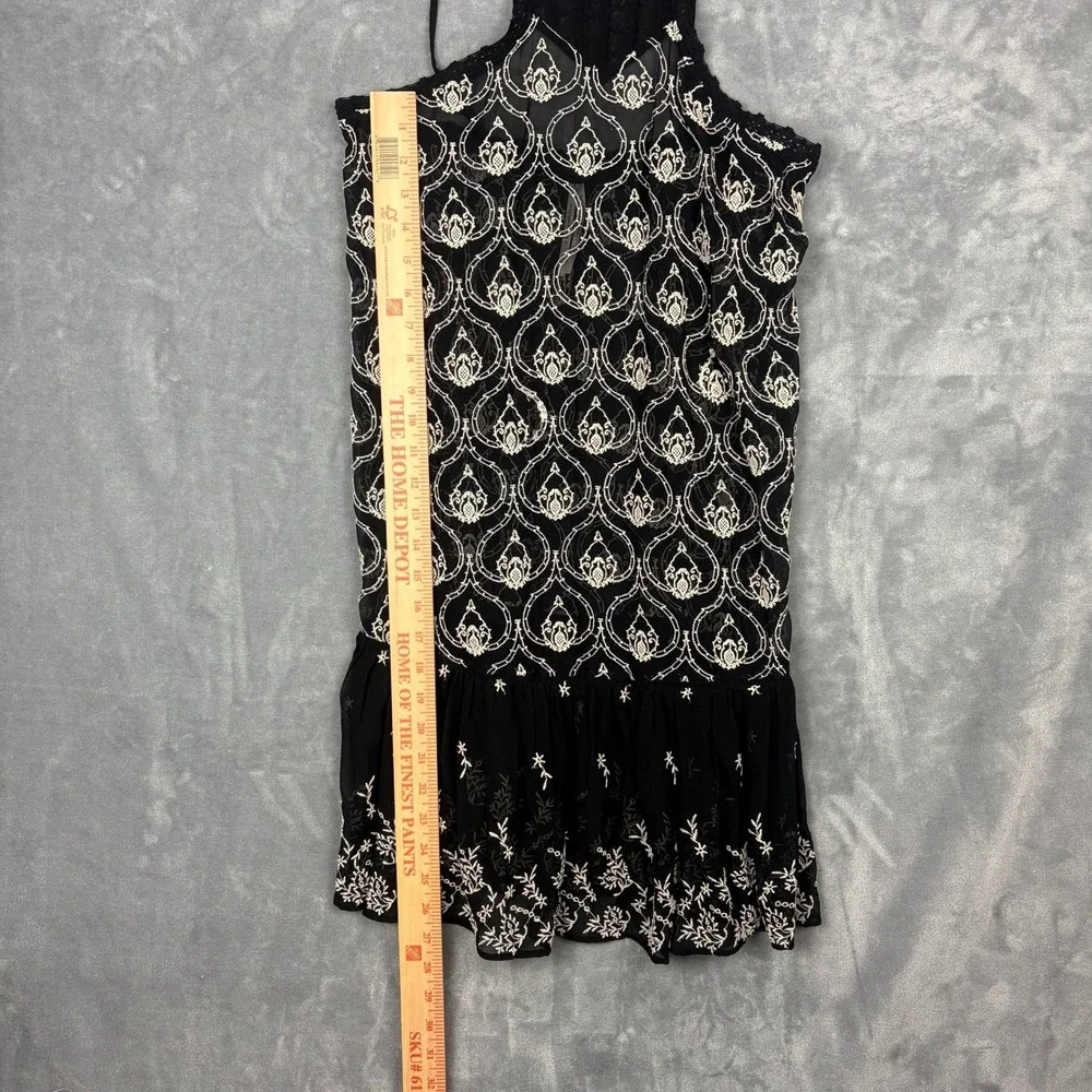 Anthropologie Black‎ Embroidered Halter Mini Dress XXS Boho Ethereal Lace Ruffle